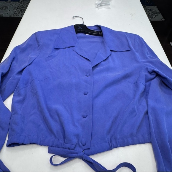 Arianna Papell Women’s 100% Silk Button Up Blouse Drawstring Waist Blue Size 10 - Picture 7 of 8